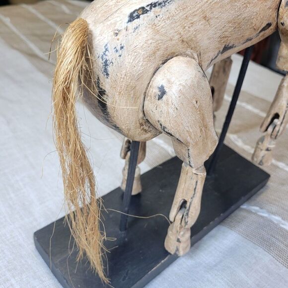 Wood Figurine Primitive Puppet Mane Tail Display Horse Animal Decor Display - Picture 3 of 7